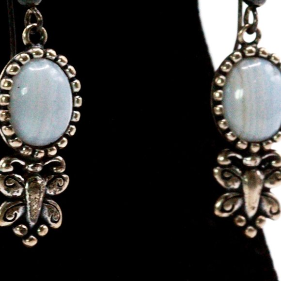 Contemporary QVC Sterling Silver Carolyn Pollack Agate Butterfly Dangle Earrings - Picture 2 of 9